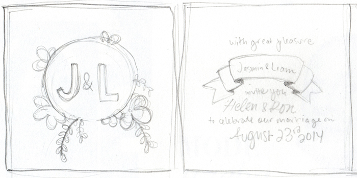 J&L custom wedding invitation sketch